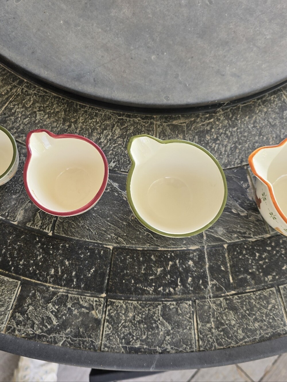 Cream Ceramic Nesting Measuring Cups with Green Floral Motif - Picture 7 of 7